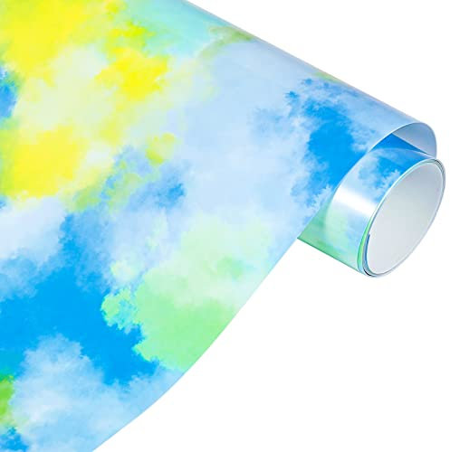 VINYL FROG Batik-Vinyl-Rolle zum Aufbügeln, Wolken, Aquarell, HTV, 25cm x 1,55 m, Grün-Blau, Wärmetransfer-Vinyl-Rolle für T-Shirt, Stoff und Kleidung
