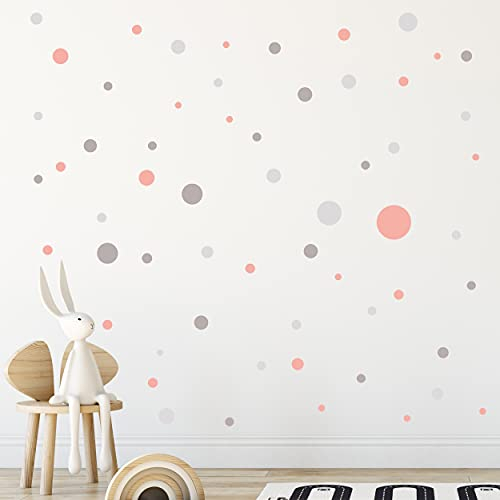 WANDKIND Kreise Set 120 Stück Wandtattoo für Babyzimmer V283 Aufkleber Sticker Kreis Wandaufkleber Kinderzimmer Punkte Dots Klebepunkte in verschiedenen Farben (Rosa-Grau)