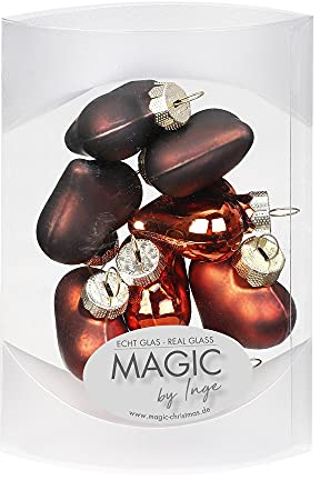 MAGIC 8 STK. Herzen 4cm Glas Weihnachtsschmuck Weihnachtskugeln Weihnachtsdeko Christbaumkugeln Christbaumschmuck (Shiny Chestnut (orange Kupfer braun))