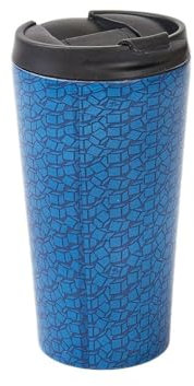 ECO CHIC Reusable Thermal Coffee Cup Stainless Steel Leakproof Insulated 330ml Travel Mug (Disrupted Cubes Navy)