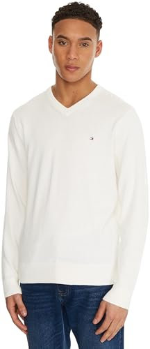 Tommy Hilfiger Pullover Uomo Cashmere V Neck Pullover in Maglia, Bianco (Ivory), 3XL