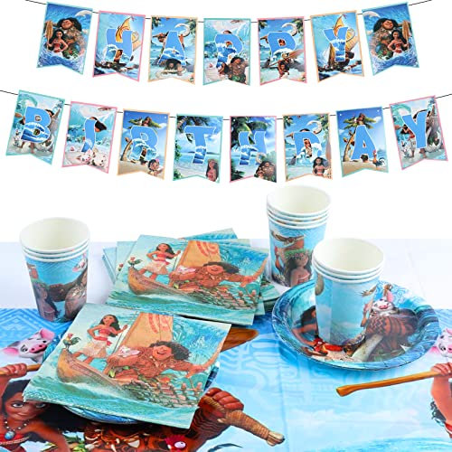 Vaiana Vaisselle de Fête , Vaiana Party Supplies,Vaiana Decoration Anniversaire, Vaiana Ensemble de Décoration, Vaiana Anniversaire Vaisselle Kit,Ensemble de Fête Nappe Assiette Tasse Serviette Papier