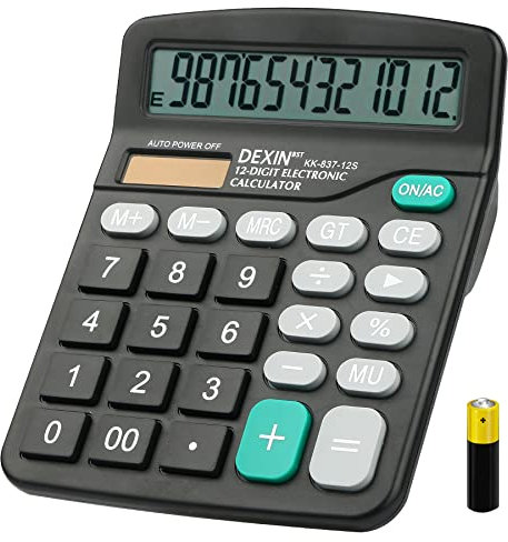 Desk Calculator, Envysun Compact 12-Digit Solar Battery Office Electronic Calculator with LCD Display, Dual Power Desktop Scientific Calculators (Grey)
