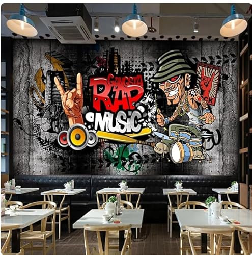 MOBYAT Mural Wallpaper Rock Music Bar Background Decor Wallpaper,3D,200x140cm