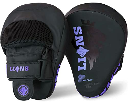 Lions Curved Focus Pads Hook & Jabs Gloves Punch Bag Mitts Boxing MMA Kick Training (PURPLE-BOTEGA)