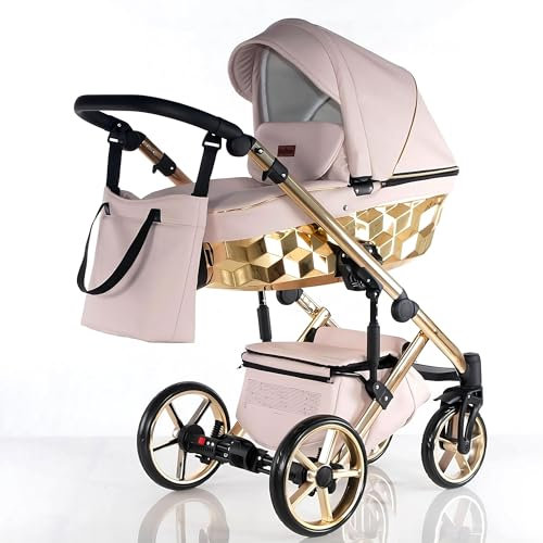 Passeggino Trio CUBIC Kajtex BBtwin ecuero ecologico, dettagli oro o argento. 3 pezzi e accessori per passeggini 3 in 1. Oro rosa