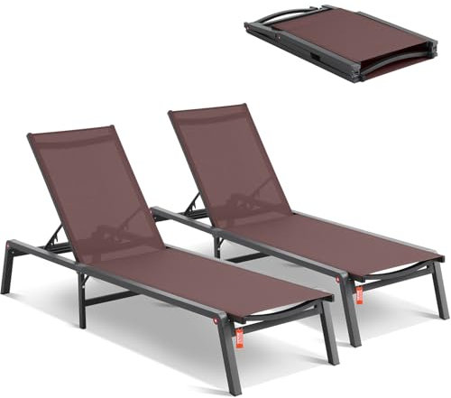 VEVOR Sonnenliege klappbar, 182x60x88cm Alu-Liegestühle mit 5 verstellbaren Positionen, Strandliege, Liegestühle, Gartenliege Relaxliege, Liege für Terrasse, Strand, Pool, Braun, 2 Stück