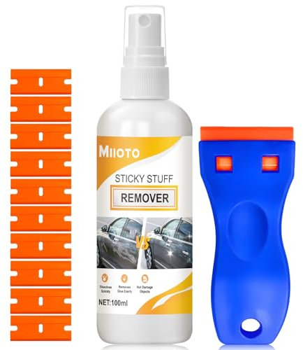 Ganbaro Sticky Stuff Remover Spray, Sticky Label Remover, Adhesive Remover, 100ml Adhesive Remover with 10pcs Plastic Scraper, Remover Labels and Grease Removal & Glue Removal Solvent