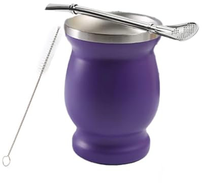 Ruikcoll Vaso Yerba mate de acero inoxidable con pajita de acero inoxidable y cepillo de limpieza (morado)