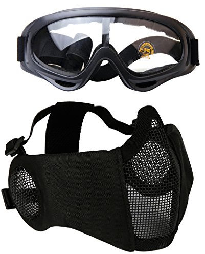 Verstellbare Netzmaske mit biegbarem Halbgesichtsschutz und Outdoor-Brille für Airsoft-Schutz