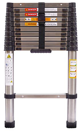 Telescopic Loft Ladder 3.2M(10.5FT) Heavy Duty Stainless Steel Extendable Telescoping Ladder, Portable Multi-Purpose Folding Extension Ladder, Adjustable Height Collapsible Ladder, Max Load 330 lbs