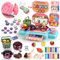 BuzzoXerex Knete Zubehör Kinder, Knete Dough Set Kasse Kinder Spielzeug, Küchen Spielkasse mit 12 Modelliermasse, Scanner, Einkaufswagen, Spielgeld, Geschenk für Rollenspiel Mädchen Junge 3+