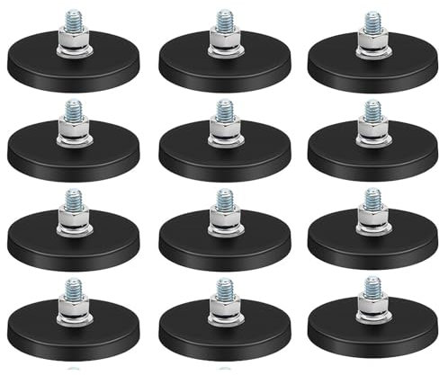 Wjelet 12 Pcs Rubber Coated Magnets,Neodymium Rubber Magnet Base with M6 Threaded Studs for Secure Mounting, Anti-Scratch and Non-Slip Design, Ideal for Light Bars, Cameras, and Tools