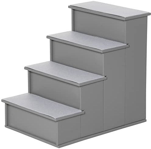 PawHut Haustiertreppe 4-stufige Hundetreppe Katzentreppe Einstiegshilfe mit Rutschfester Matte Haustierleiter für Auto Bett Sofa Grau 40 x 59 x 54,2 cm