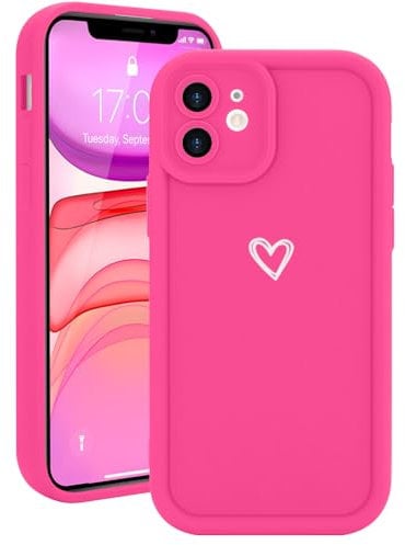 Micoden for iPhone 11 Case Cute Girls Silicone Shockproof Protective Bumper Case with Love Heart Pattern Design for iPhone 11-Hot Pink
