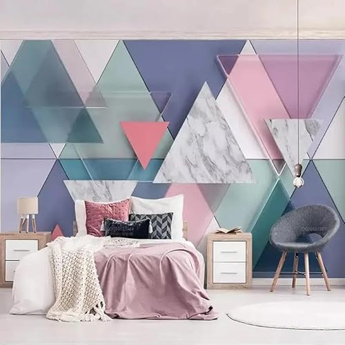 XLMING Geometry Colourful Triangles Marble 3D Wallpaper Home Study Office Dining Room Sofa Bedroom Living Room TV Backdrop-350cm×256cm