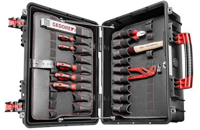 GEDOREred Werkzeugkoffer Azubi L, 57-teiliges Basissortiment, in sehr robustem Kunststoffkoffer inkl. Gasdruckfedern, R21652057