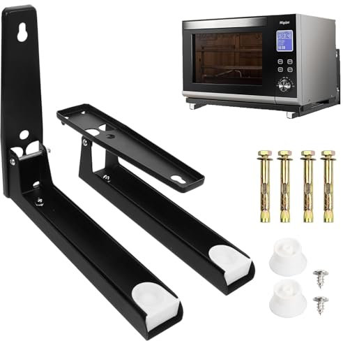 2 Piezas Soporte Microondas Pared,Soporte Para Microondas,Soporte De Pared De Acero Inoxidable 304, Plegable Extensible Soporte Para Horno De Microonda, Apto Para Microondas Y Horno,Negro