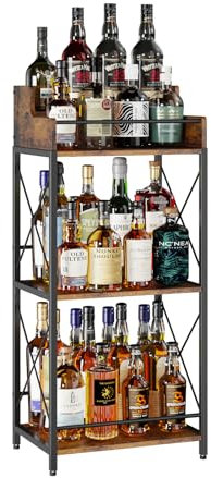 KLM Regal für Likörflaschen, Kaffeesirup, 3 Stufen, Weinregal, Minibar, Retro-Barregal für Whiskey, Spirituosen (Braun)