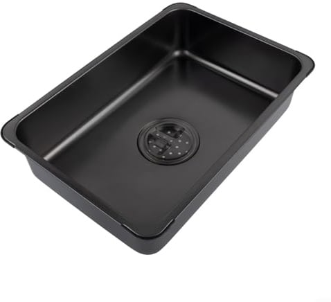 Zilimontt Edelstahl Outdoor Camping Waschbecken 5,5L Leicht Tragbares Waschbecken mit Abfluss für IGT Modular Tisch Küche Verwendung, Schwarz plattiert Rostschutz Wasser