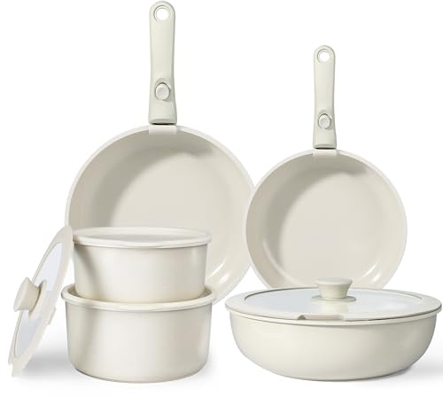 GiPP 11 PCS Set Poele et Casserole Induction Antiadhésive en Granit, Blanc
