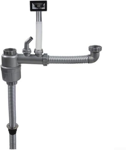 Tubo di scarico per lavello da cucina a doppia fessura, con sifone anti-odore e tubo esteso per lavelli a doppia vasca, collegamento lavastoviglie, a prova di perdite