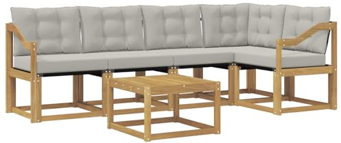 vidaXL Outdoor-Sofagarnitur mit Kissen 6 pcs Weiß und Hellgrau, Akazien Outdoor Sofa Set, modische Möbel für Terrasse, wetterfester Couch, entspannende Sitzgruppe im Garten