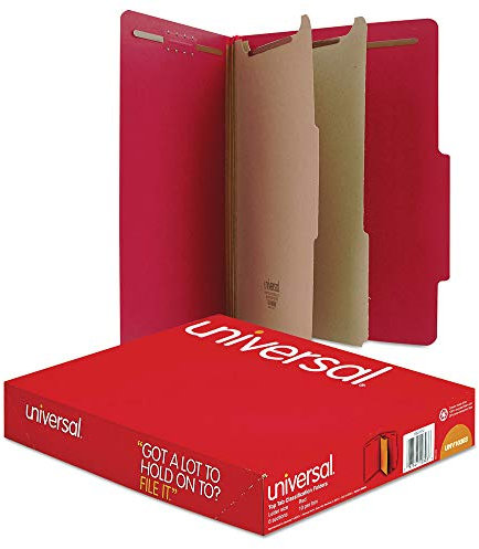 Universal Pressboard klassificeringsmappar, brev, sex-sektion, rubinröd, 10/låda (10303)