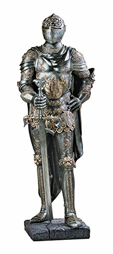 Design Toscano Die Wache des Königs mittelalterliches Dekor Ritterrüstung Gothic Statue, Polyresin, Zinn, 99 cm