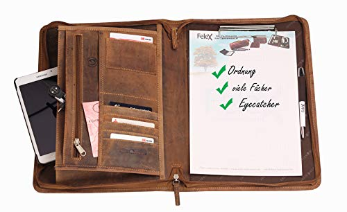 Greenburry ECHT Leder Leder-Schreibmappe DIN A4 I Vintage Konferenzmappe mit Reißverschluss I Schreibmappe A4 Leder I hochwertige Konferenzmappe A4 Leder I 36 x 26,5 x 3 cm