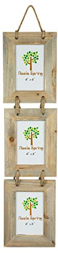 Nicola Spring Hanging 3-Photo Frame - Fits Photo Size 4 x 6 (10 x 15cm) - Pack of 1 - Rustic Natural Wooden Picture Frame Wall Mounted Portrait Orientation Rope Hanging Certificate Poster