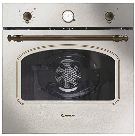Candy FCC604AV/E Four vintage multifonction, 65 l, horloge analogique, double porte, ventilateur tangentiel, A+, ivoire et doré