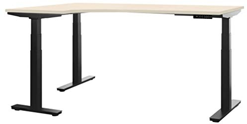 Weber Büro Winkelschreibtisch TELDRA 1.800 x 1.600 mm elektrisch höhenverstellbar, Ahorn, Farbe Gestell:Schwarz, Winkelausrichtung:Winkel Links