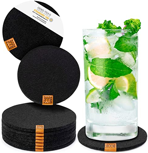 Miqio® Design Filzuntersetzer rund oder eckig für Gläser | Nachhaltige Oekotex Glasuntersetzer aus Filz | 10 Untersetzer für Getränke, Kerzen, Tassen, Bar, Glas | Tisch Deko