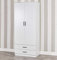 URBNLIVING Tall Wooden 2 Door Wardrobe With 2 Drawers Bedroom Storage Hanging Bar Clothes (White Carcass + White Drawers)