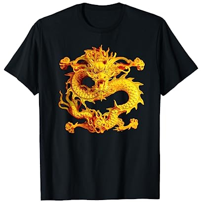 Silhouette intrépide du dragon chinois doré T-Shirt