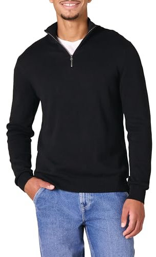 Amazon Essentials Herren Pullover mit Viertelreißverschluss aus 100% Baumwolle, Schwarz, XL