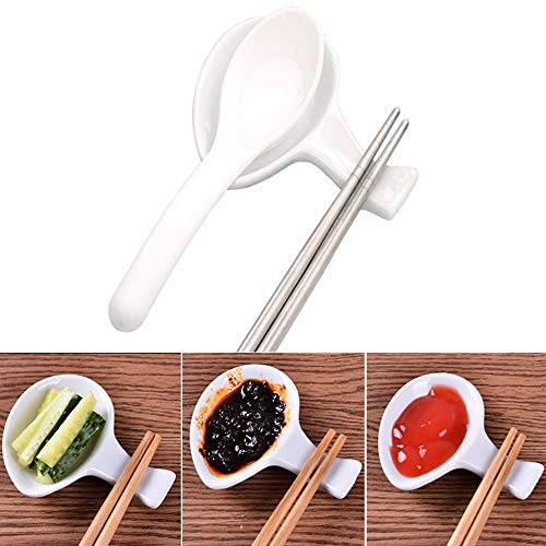 Woonsoon 10Pcs Ceramic Chopsticks Holder,Chinese Porcelain Chopstick Rest Spoon Fork Knife Stand Sauce Dish