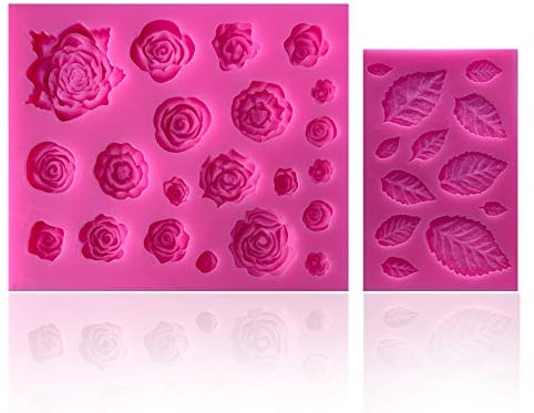 SIENON 33 Cavity Rose Blumen und Blätter Fondant Candy Silikonformen Schokoladenformen für Sugarcraft, Cupcake Topper, Seife, Fimo, Bastelprojekte,Hochzeits- und Geburtstagstortendekorationen
