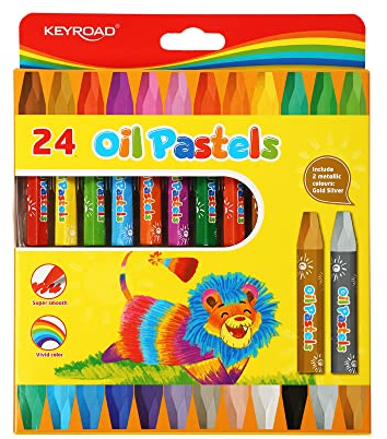 KeyRoad Ölmalkreide Oil Pastels Ölpastellstifte/Sechseckig - 24 Stück/Loch zum Aufhängen/Mischfarben/Für Kindergarten Vorschule und Schule, 1 Stück (24er Pack)