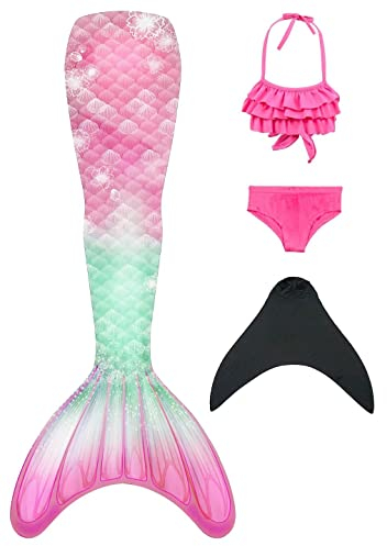 DNFUN Meerjungfrauenflosse Mädchen mit Bikini und Monoflosse zum Schwimmen Kinder Meerjungfrau Flosse