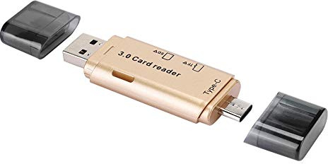 Lector de Tarjetas SD, Tipo C USB 3.0 OTG Lector de Tarjetas de Memoria con 2 Ranuras, Teléfono Móvil Lector de Tarjetas de Computadora para Micro SD, SDXC, SDHC (Oro)
