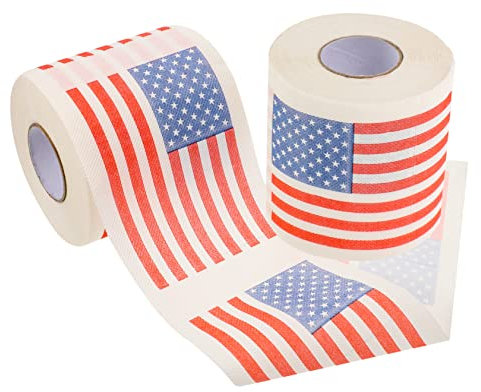 CHILDWEET 2-lagiges Bedrucktes Toilettenpapierrolle mit Amerikanischer Flagge 150 Blatt Je Rolle 10x10cm Dickwandig Wasseraufnahmefähig Kreative Klopapierrollen für Badezimmerdeko