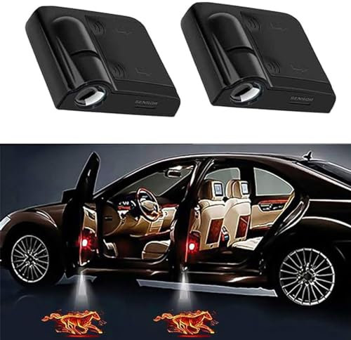 yufana 2 Pezzi Proiettori a LED per Porte, Luce di Benvenuto Dell'auto, Luce di Benvenuto per Auto, Proiettore per Logo Portiera Auto Wireless Universale per Tutte le Auto (Cavallo Rosso)