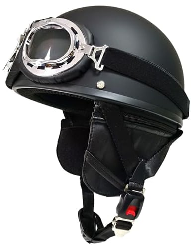 Retro Motorradhelm Open Face Helm ECE-Zulassung Halbhelm mit Brille Vintage Halbschalenhelm Deutsche Braincap Jethelm Rollerhelm Für Damen Und Herren 3,XL