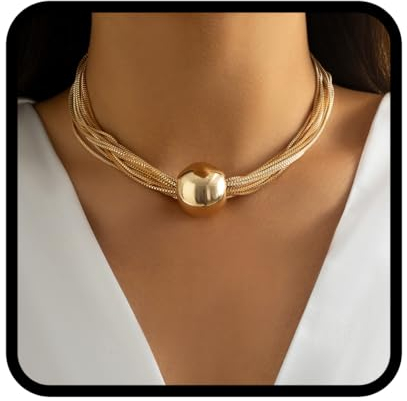 Handcess Boho Chunky Necklace Gold Choker Necklaces Punk Necklace Chain for Women and Girls