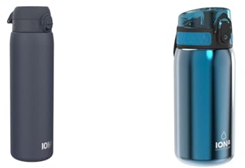 Ion8 1 Liter Edelstahl Trinkflasche, Auslaufsicher, Einhandöffnung & Kinder Trinkflasche, Edelstahl 400ml, Auslaufsicher