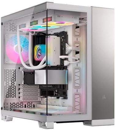 CORSAIR 6500X Mid-Tower ATX Dual Chamber PC Case – Panoramic Tempered Glass – Reverse Connection Motherboard Compatible – No Fans Included – White/Satin Gray Aluminium