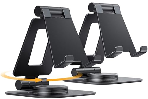 Nulaxy Telefonständer, um 360 Grad drehbar, vollständig verstellbar, faltbar, Aluminium-Schreibtischhalterung mit rutschfester Unterseite, Bürozubehör-Dock für alle Handys mit dicker Hülle, Schwarz, 2