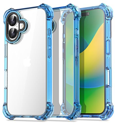 AICase Bounce Case for iPhone 16 Clear Blue, Impact Shockproof Cute Girly Teen Girl Women Trendy Preppy Retro Colorful Aesthetic Protective Cell iPhone Cover